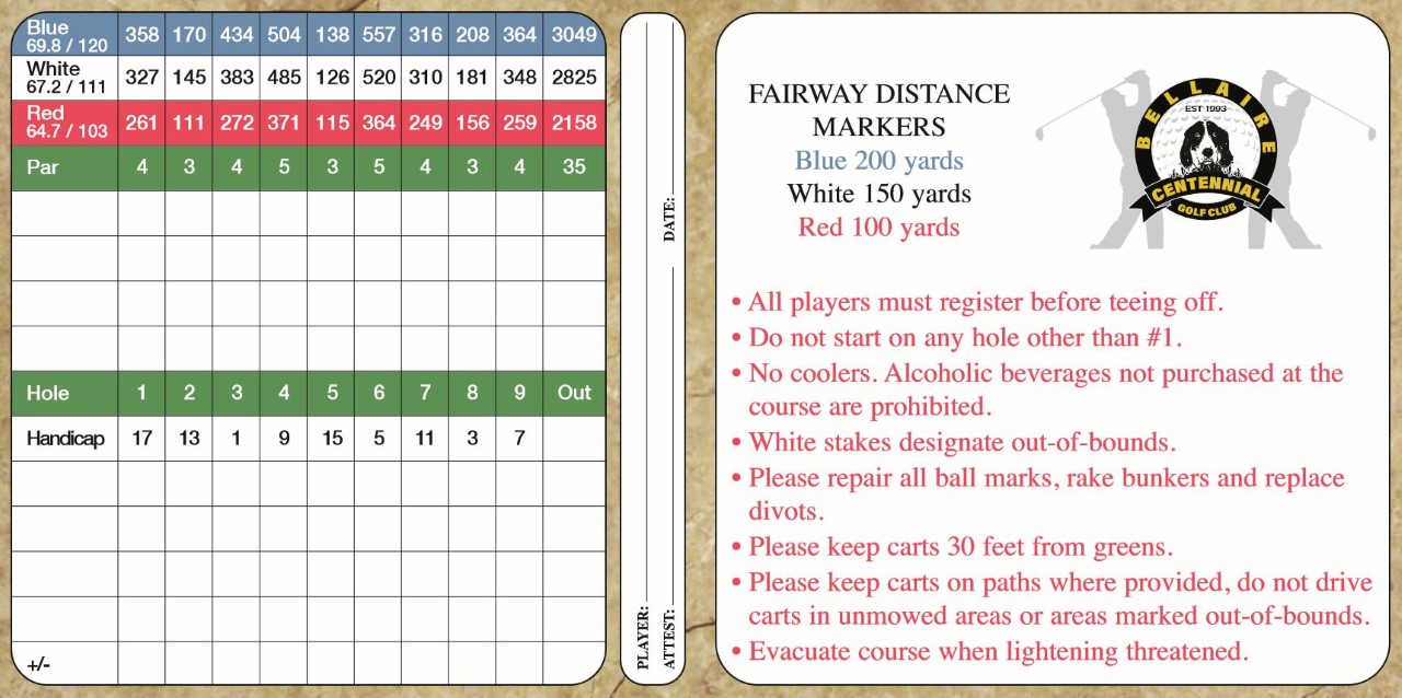 Scorecard The Centennial Golf Club